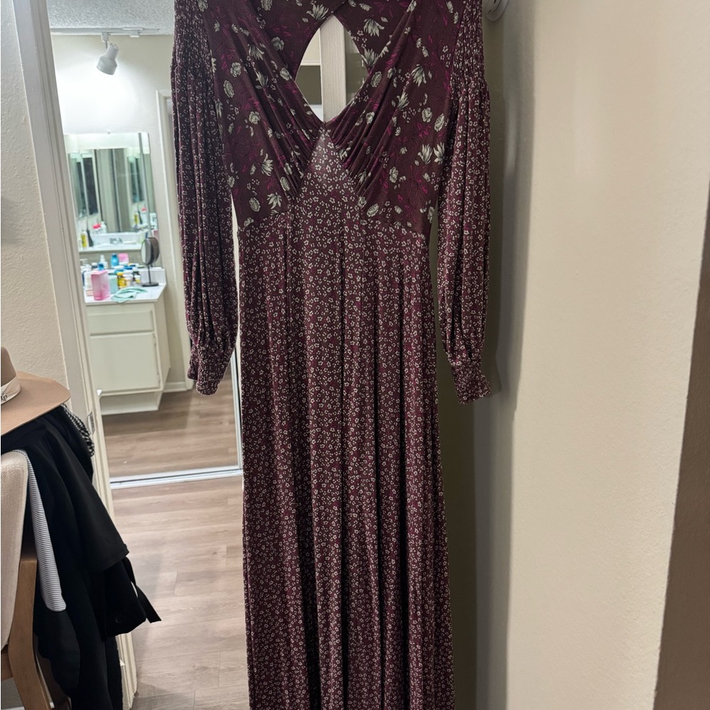 Free People Floral Maxi Dress in Burgundy